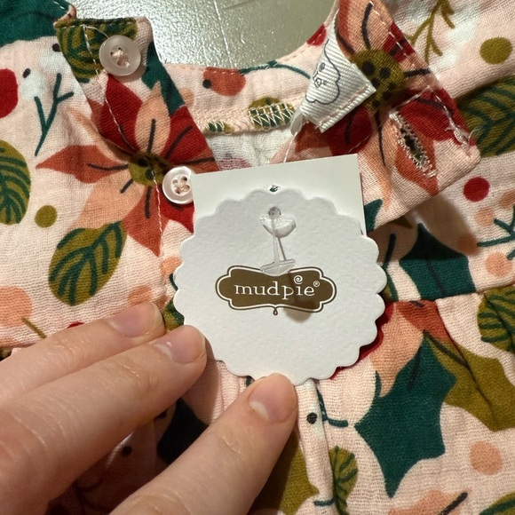 Mud Pie Baby Girls Floral Pink Poinsettia Tunic 6 -9 Months NWT Holiday - Picture 4 of 6